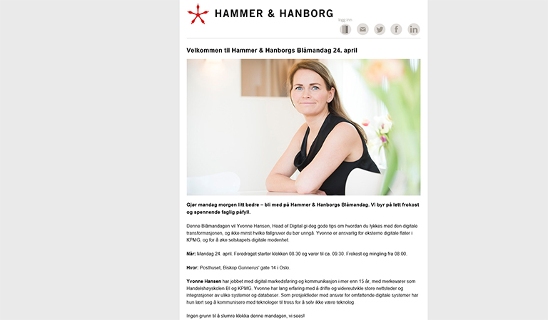 Informasjon om frokostseminar. Kilde: Hammer & Hanborg